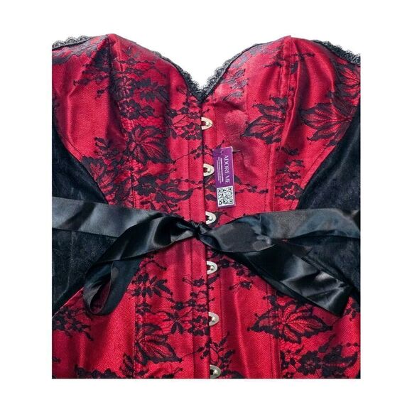 Adore Me Lace Strapless Corset Size 0X Lace Up Red Black Garter Clips Lingerie - Picture 2 of 13
